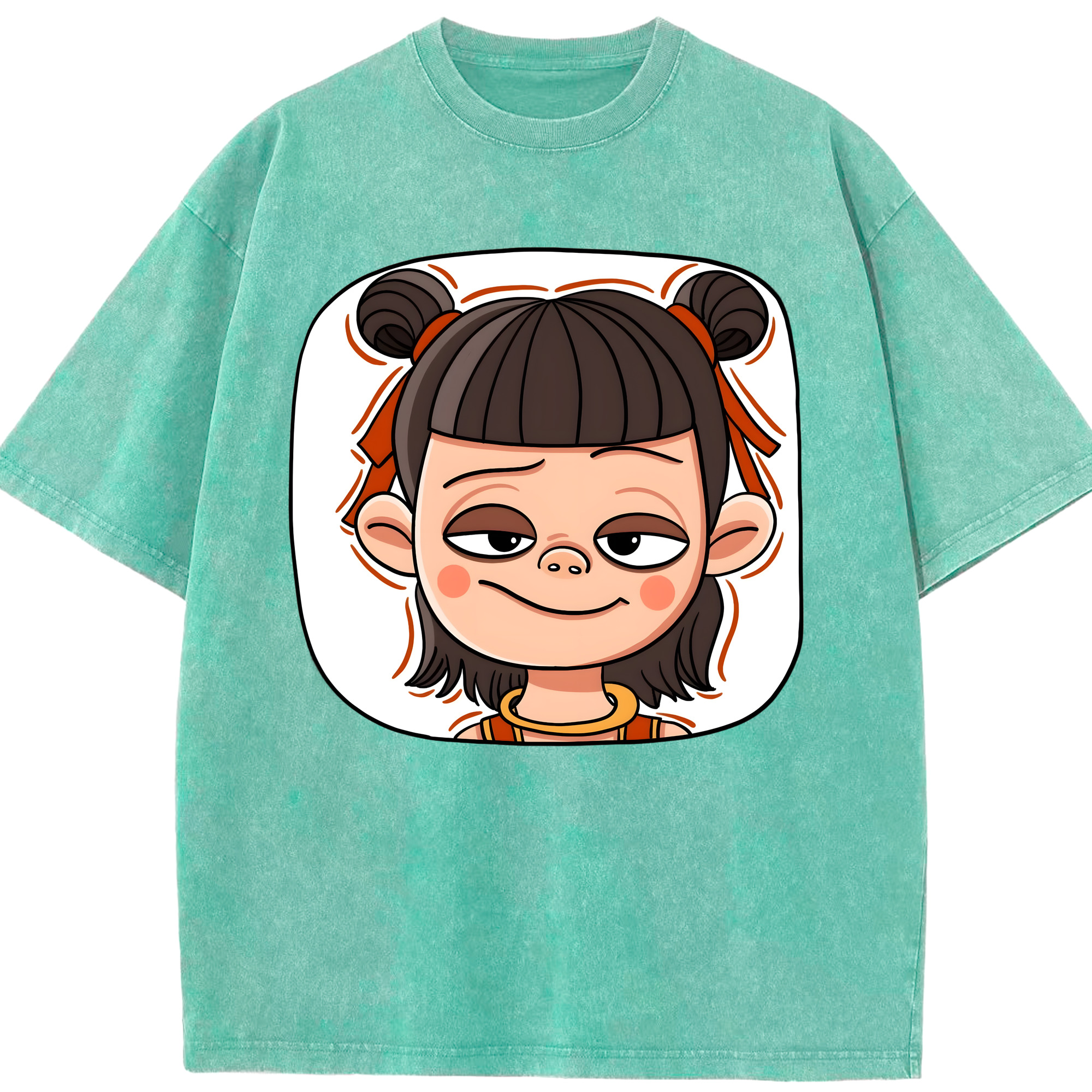 （画像用） Ne Zha 2 ナタ 魔童の大暴れ 綿100% ヴィンテージ風 半袖Tシャツ（フロントプリント）